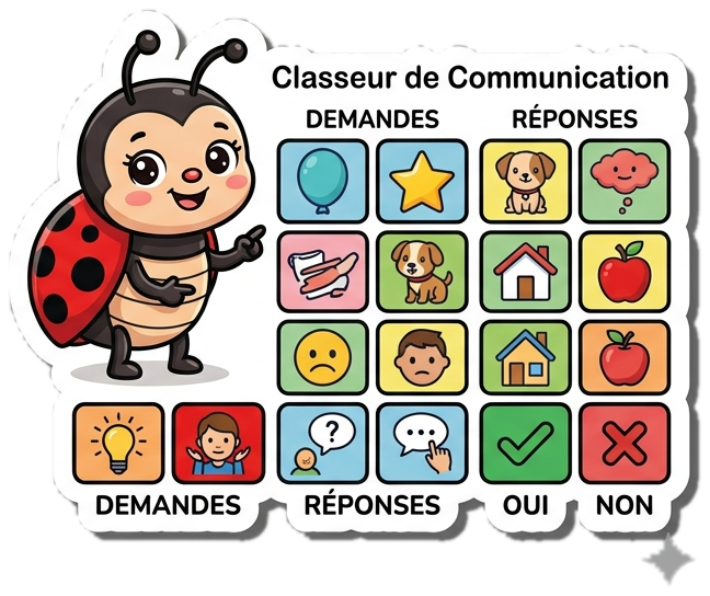 La coccinelle présente le classeur de communication et ses vignettes